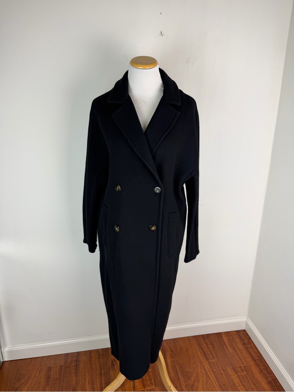 Sézane Jim coat black wool long coat boyfriend fit Size 38 US 6 - Picture 9 of 12